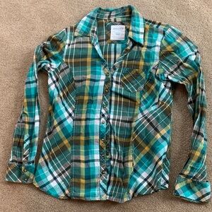 Sonoma Women's Plaid Button Down Shirt - Green and Brown